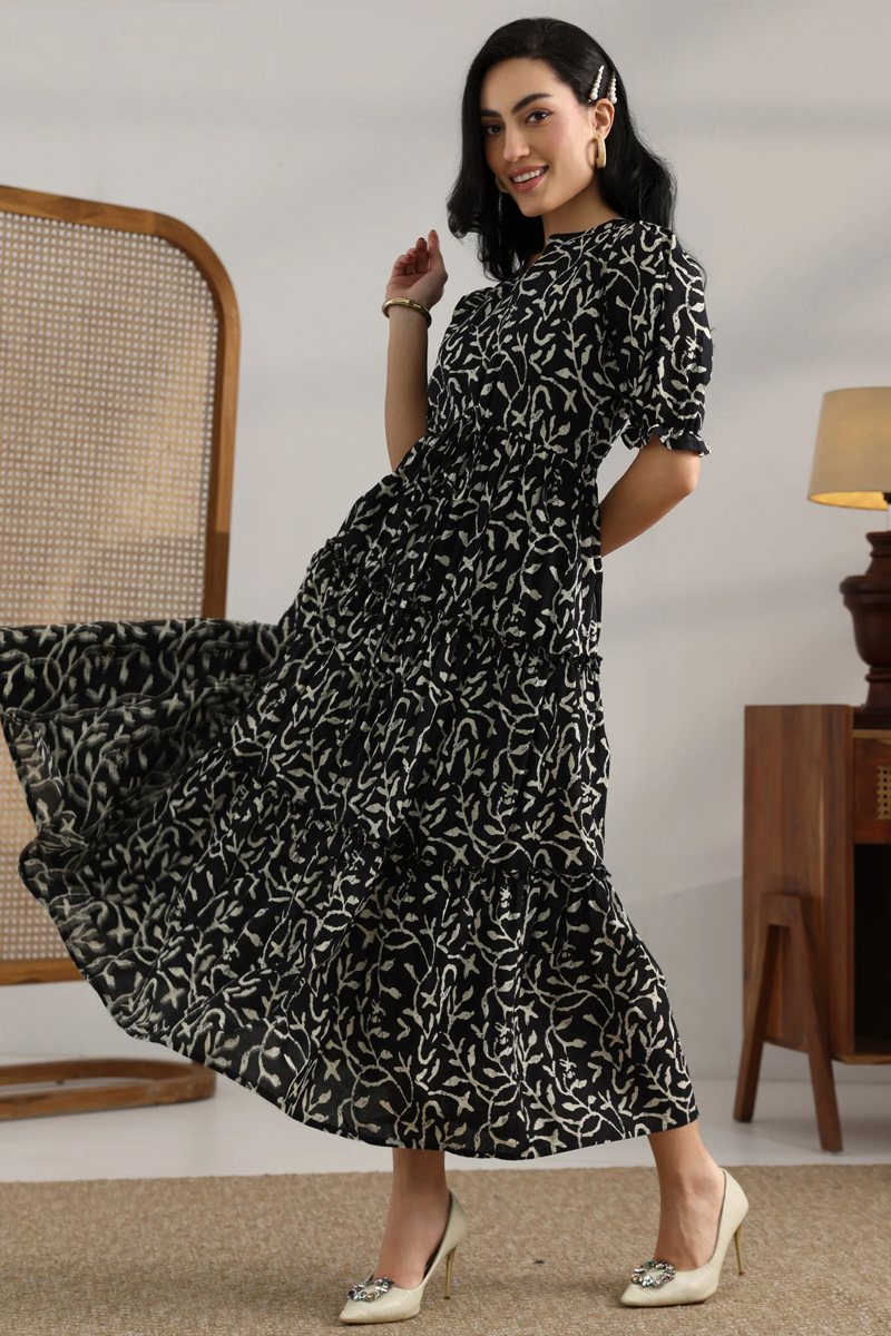 Soft Cotton Floral Anarkali Multicoloured Dress