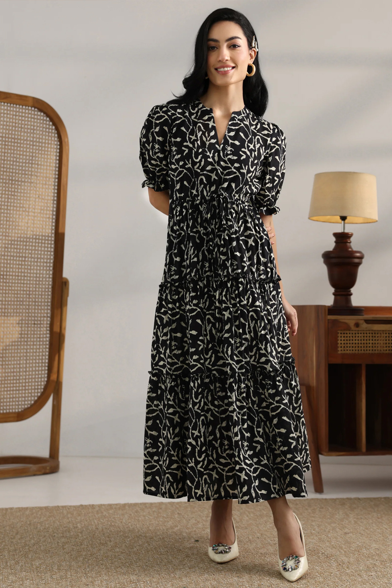 Soft Cotton Floral Anarkali Multicoloured Dress