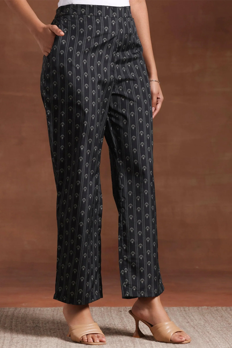 Black Printed Crepe Straight Kurta Set