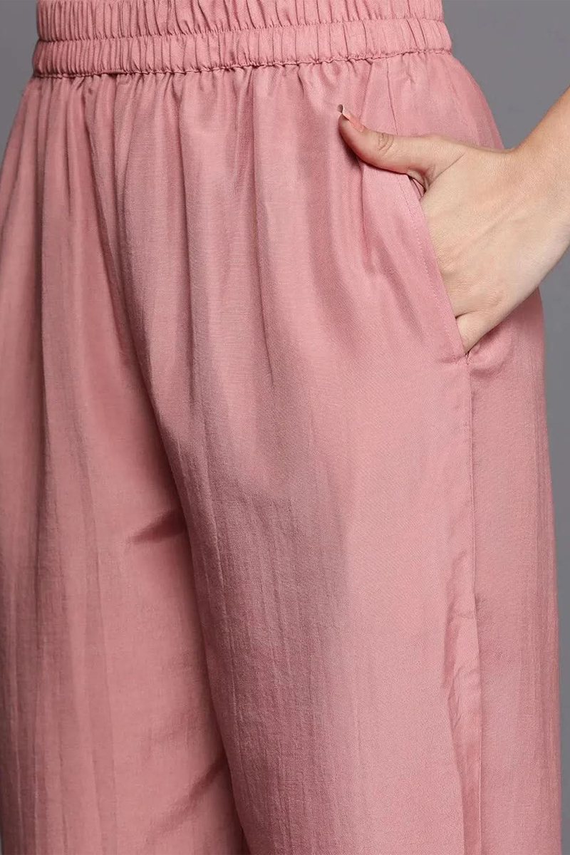 Peach Self Design Silk Blend Straight Kurta With Dupatta