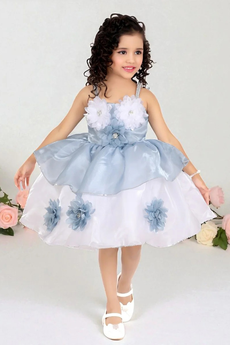 Party Wear Frock for Girls with Floral Applique